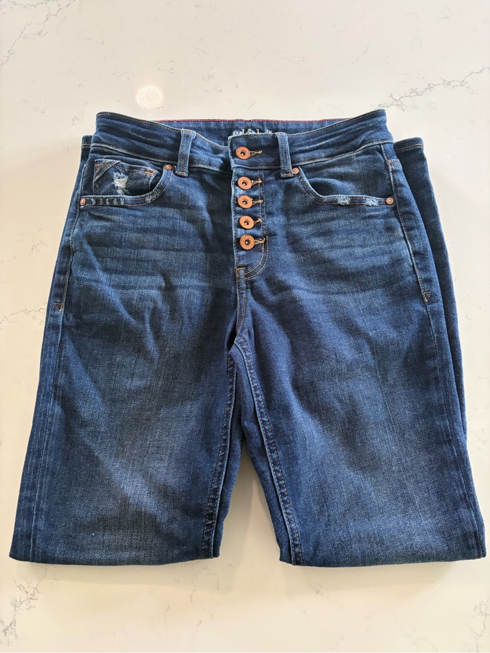 Edgely High-Rise Dark Blue Skinny Jeans with Button-Fly - Women’s 6 Regular